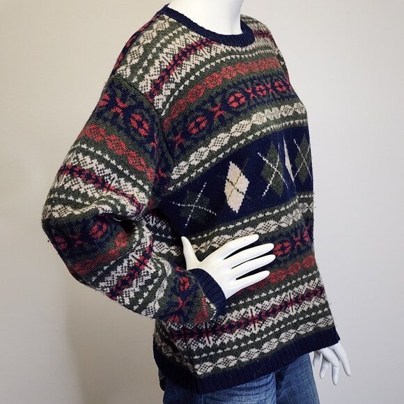 Vtg Paul Harris Womens L 100% Shetland Wool Preppy Fair Isle Boxy Sweater - Picture 5 of 7